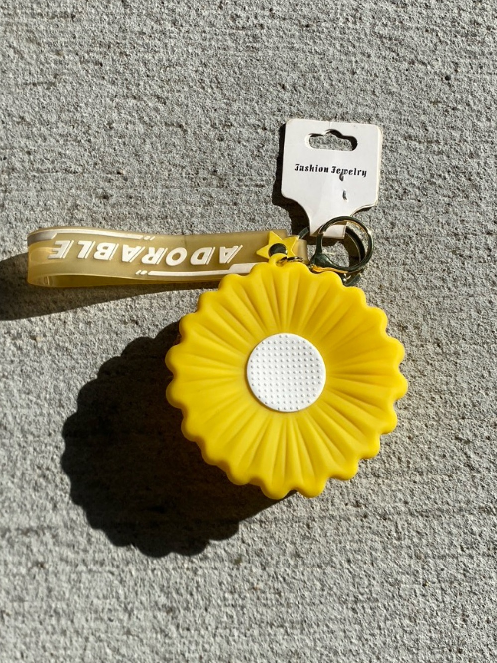 Yellow Daisy Keychain Wristlet with 'Adorable' Strap